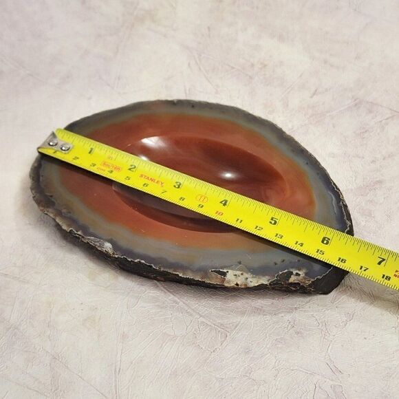 Vintage Slice Agate Brown Swirl Trinket Soap Dish Ashtray Dish 1970s - Picture 2 of 8